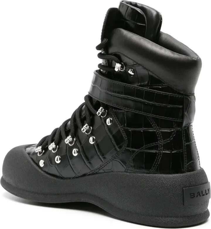 Embossed-Crocodile Lace-Up Boots - Image 3