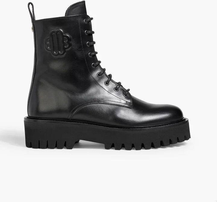 Embossed leather combat boots