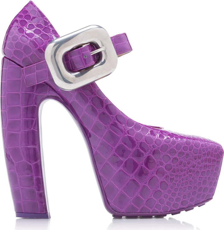 Embossed Leather Mary-Jane Platform PumpsVeneta