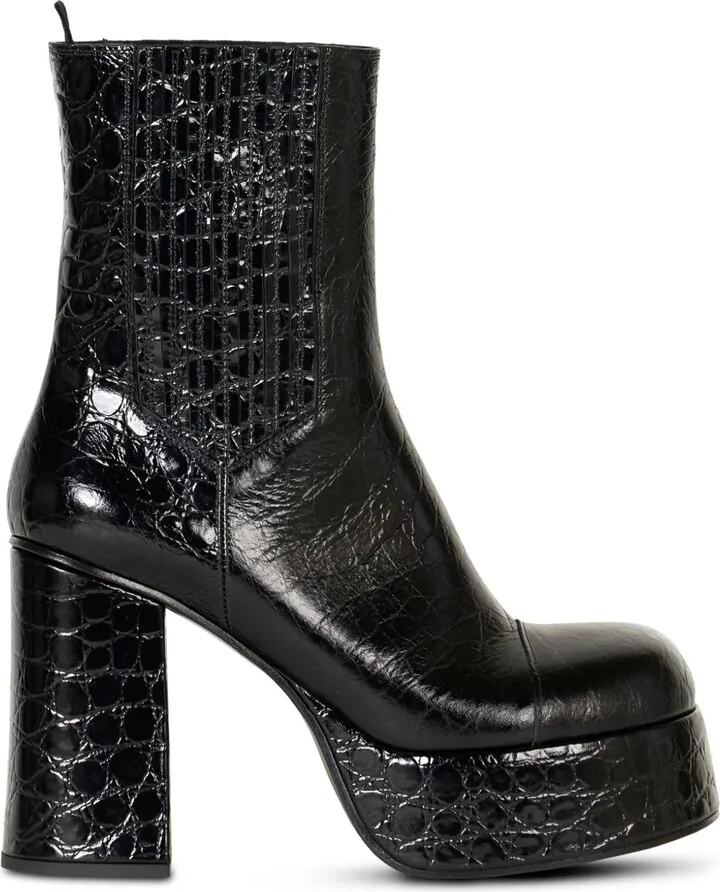 Embossed-Leather Platform Ankle Boots