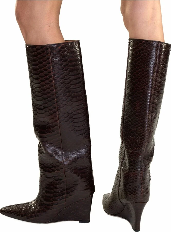 Embossed Leather Wedge Boot - Image 3