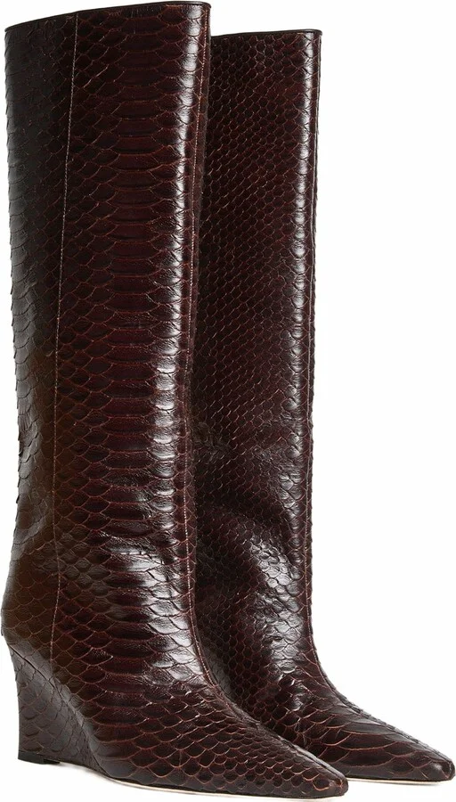Embossed Leather Wedge Boot