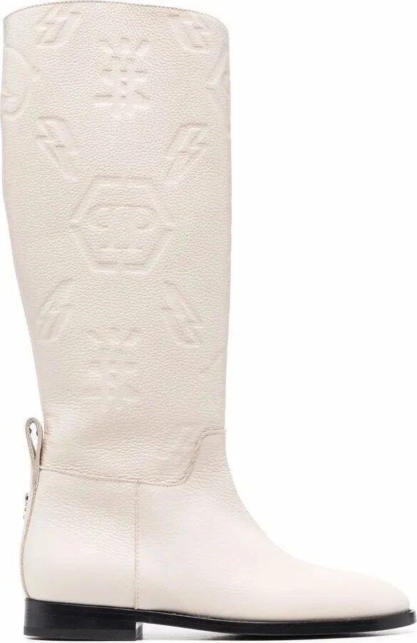Embossed-Logo Knee-High Boots