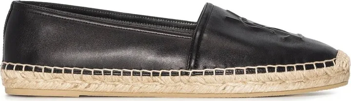 Embossed-Logo Leather Espadrilles