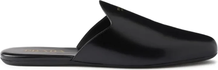 Embossed-Logo Leather Mules