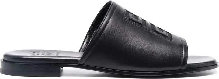 Embossed-Logo Leather Slides