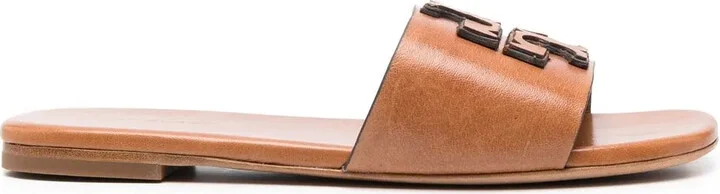 Embossed-Logo Leather Slides