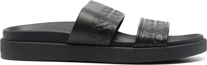 Embossed-Logo Leather Slides