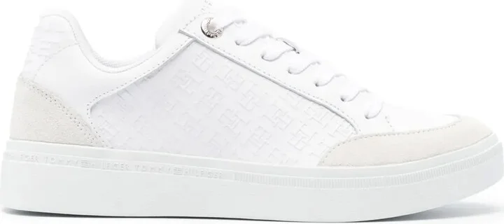 Embossed-Logo Leather Sneakers
