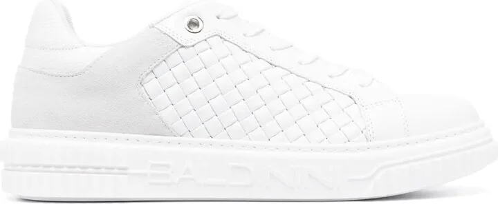 Embossed-Logo Leather Sneakers