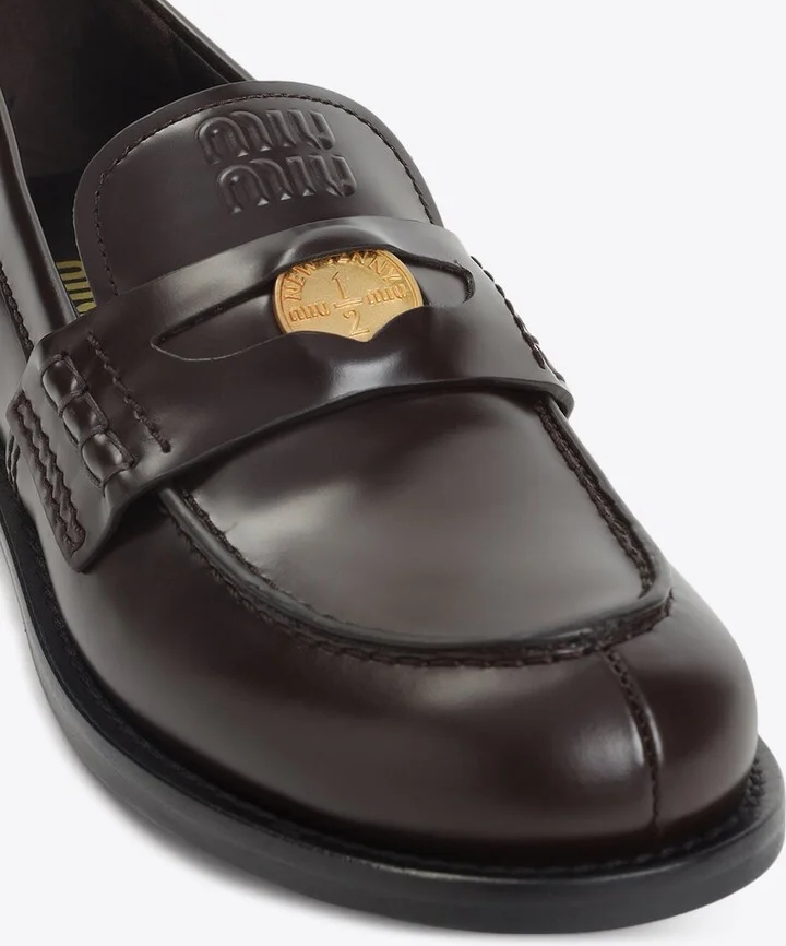 Embossed Logo Penny Loafers in Brushed Leather - Image 3