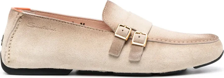 embossed-logo suede Monk shoes