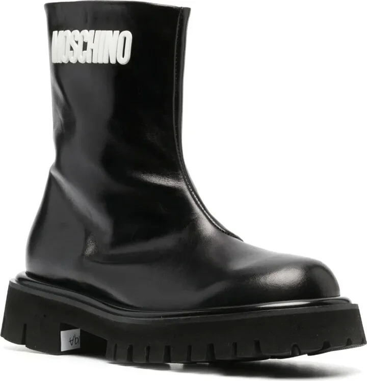 Embossed-Logo Zipped Leather Boots - Image 2
