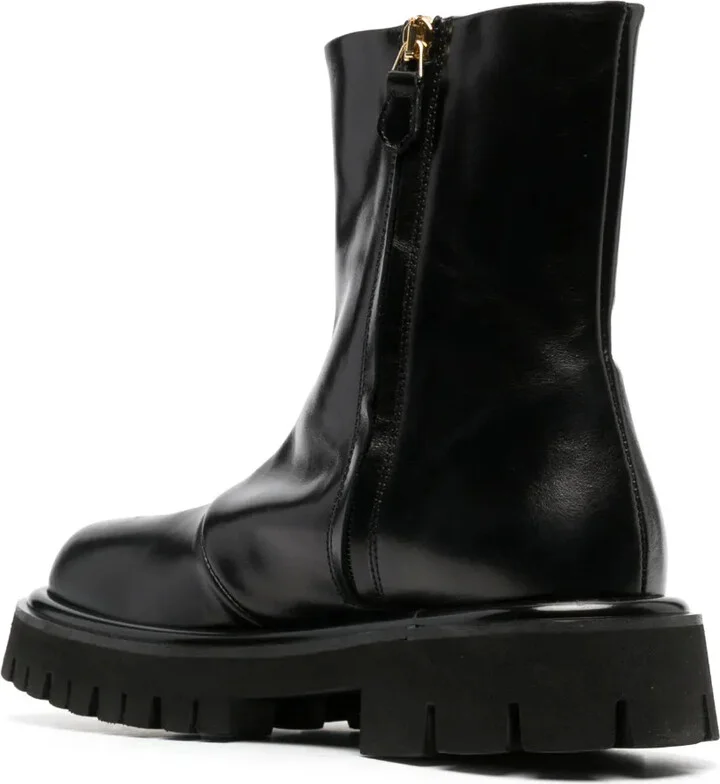 Embossed-Logo Zipped Leather Boots - Image 3