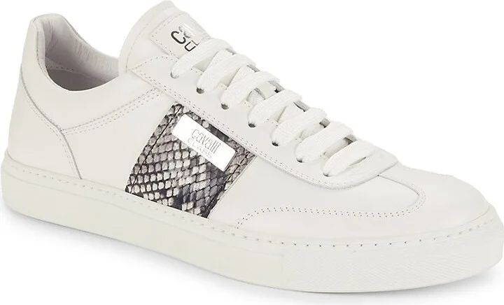 Embossed Snakeskin Print Leather Sneakers - Image 2