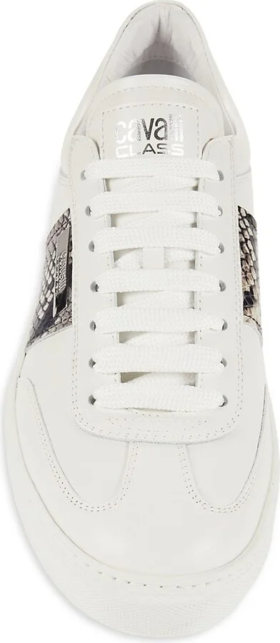 Embossed Snakeskin Print Leather Sneakers - Image 5