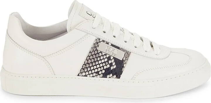Embossed Snakeskin Print Leather Sneakers