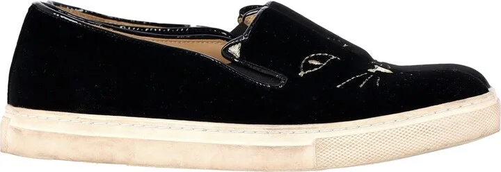 Embroidered Accent Sneakers in Black Velvet