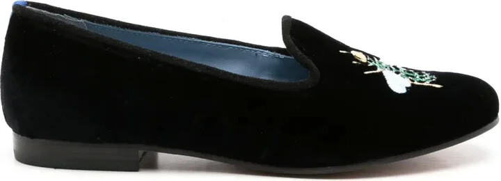 Embroidered-Bee Velvet Loafers