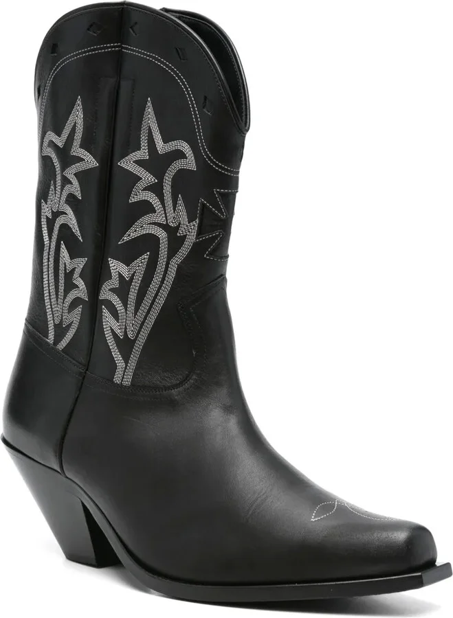 Embroidered Calf Leather Biker Boots - Image 2