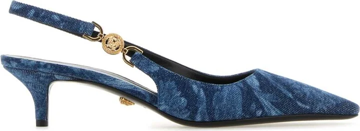 Embroidered Denim Pumps