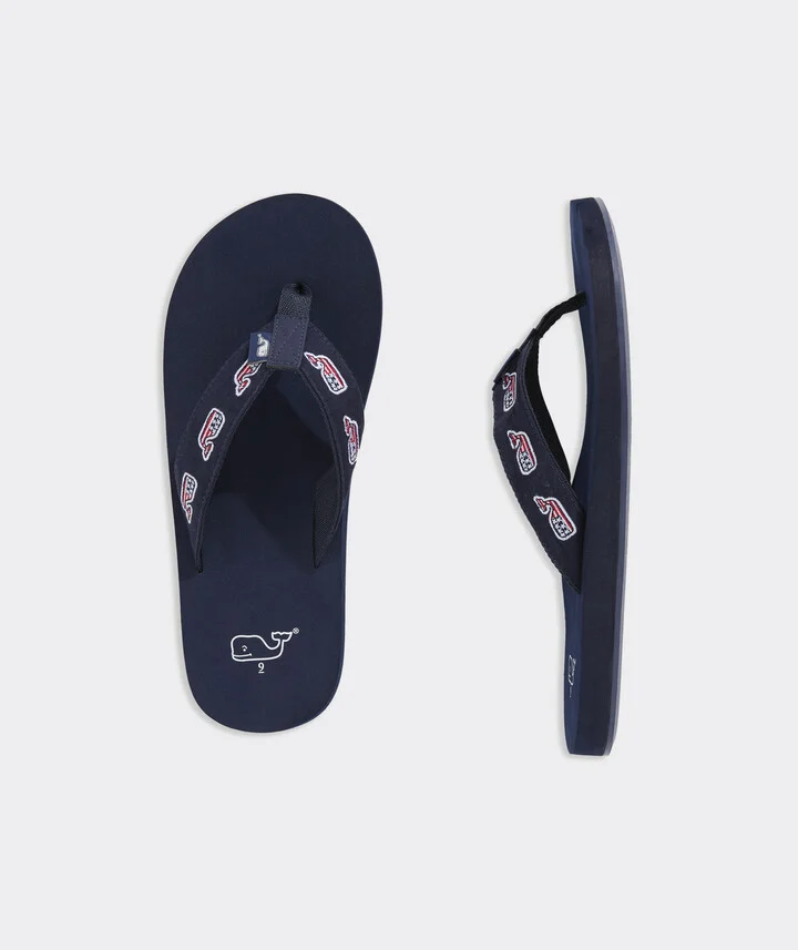 Embroidered Flag Whale Foam Flip Flops