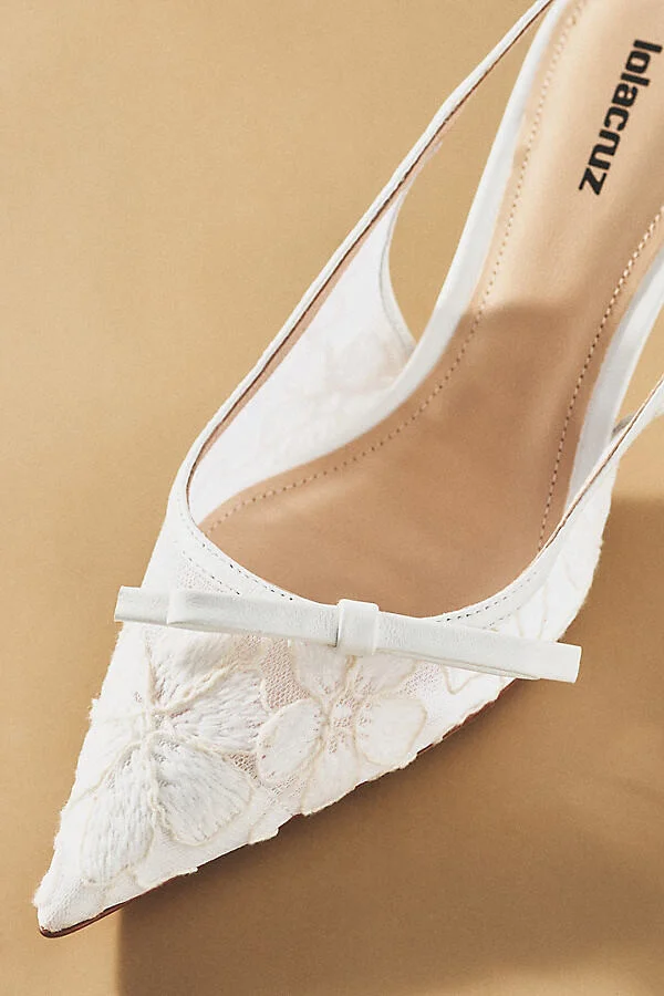 Embroidered Lace Slingback Kitten Heels - Image 2