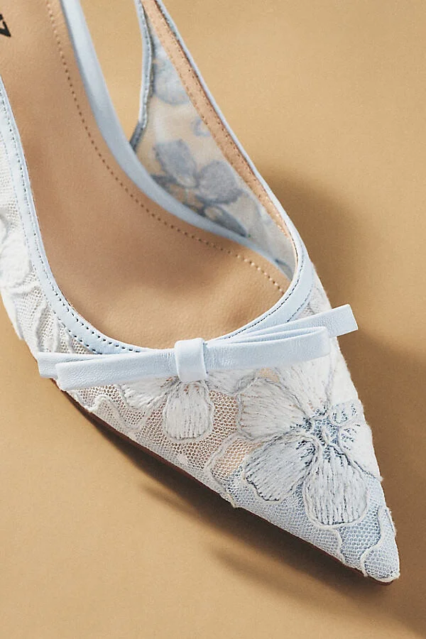 Embroidered Lace Slingback Kitten Heels - Image 2