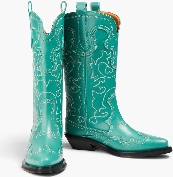 Embroidered leather cowboy boots - Image 2