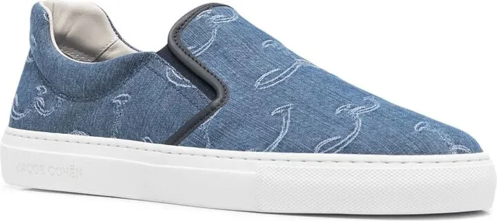 Embroidered-Logo Denim Sneakers - Image 2