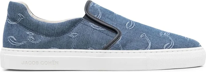 Embroidered-Logo Denim Sneakers