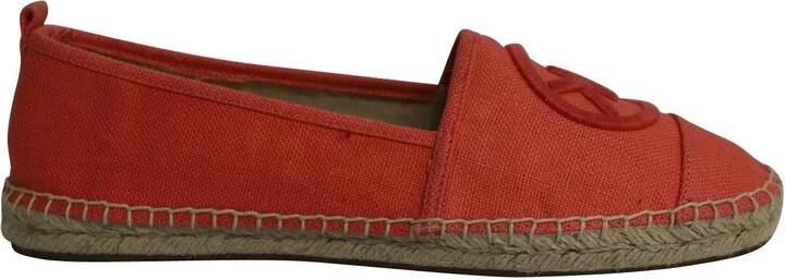 Embroidered Logo Espadrilles in Coral Orange Cotton