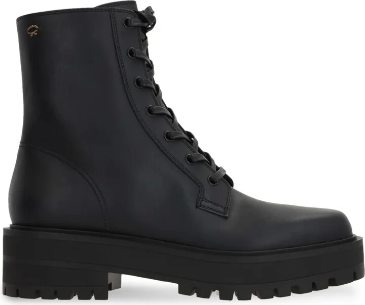 Embroidered-Logo Leather Boots