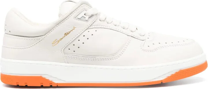 Embroidered-Logo Leather Low-Top Sneakers
