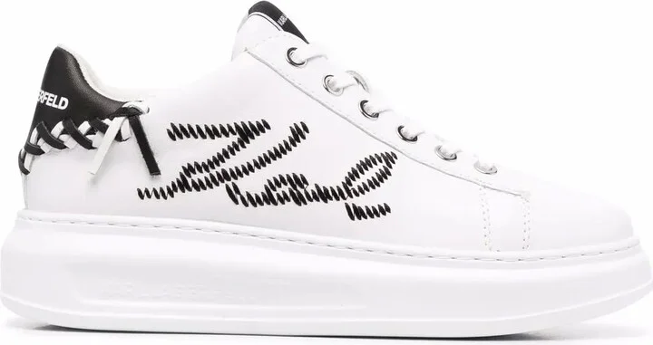 Embroidered-Logo Leather Sneakers