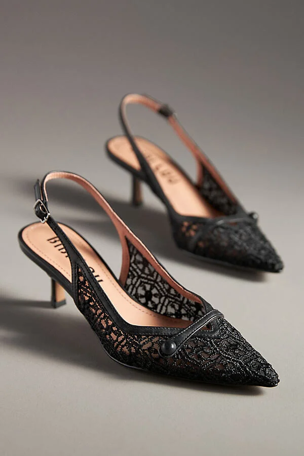 Embroidered Mesh Slingback Kitten Heels - Image 2