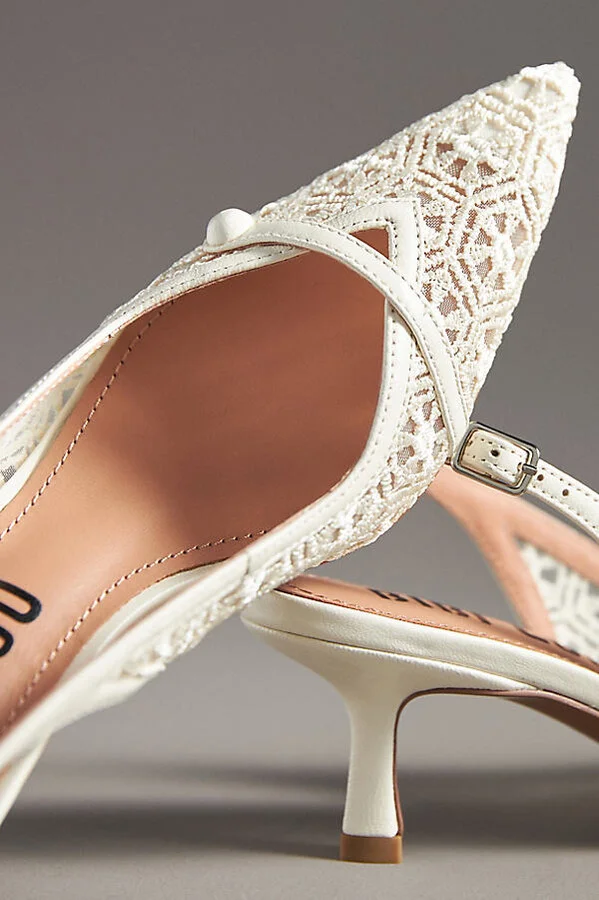 Embroidered Mesh Slingback Kitten Heels - Image 3