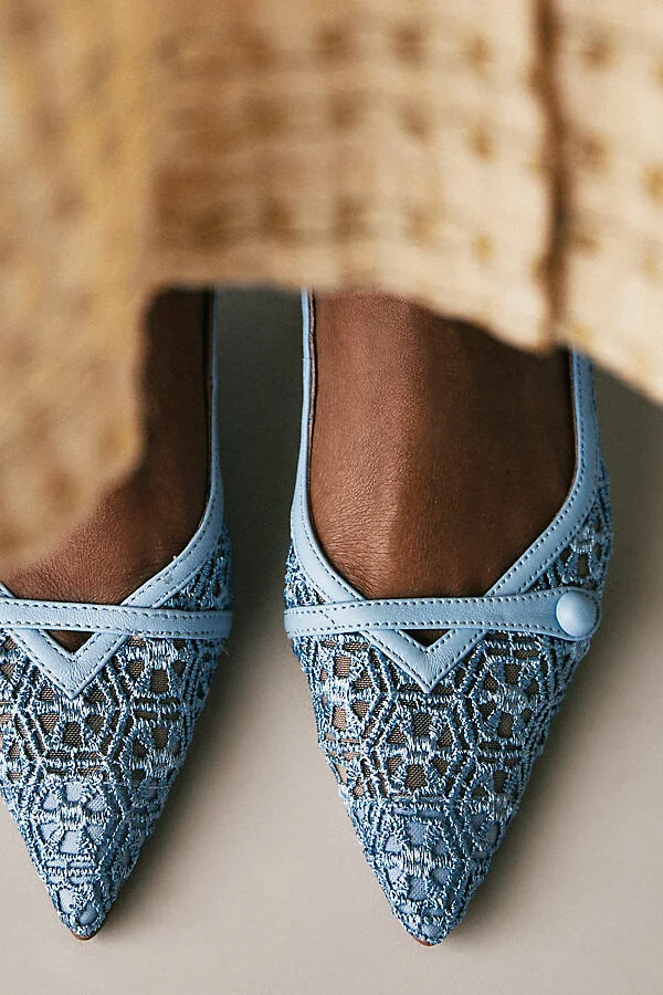Embroidered Mesh Slingback Kitten Heels - Image 2