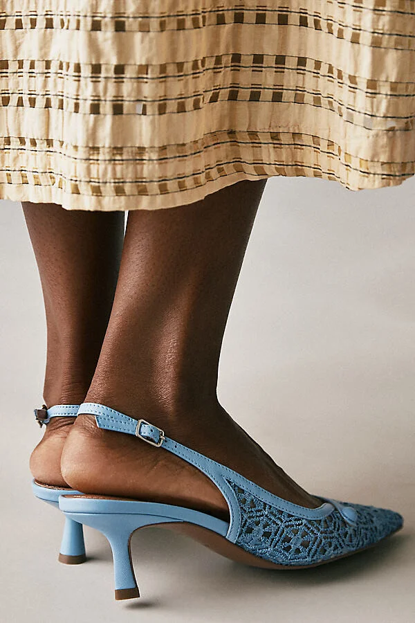 Embroidered Mesh Slingback Kitten Heels - Image 3
