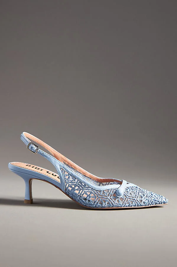 Embroidered Mesh Slingback Kitten Heels - Image 4
