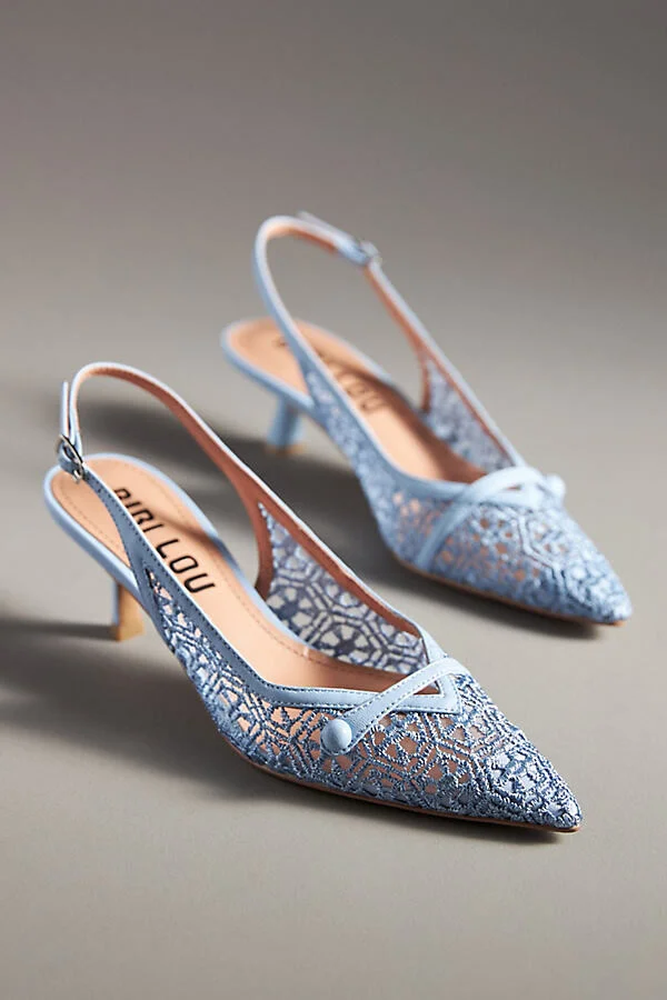 Embroidered Mesh Slingback Kitten Heels - Image 5