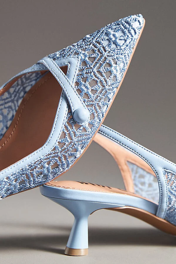 Embroidered Mesh Slingback Kitten Heels - Image 6
