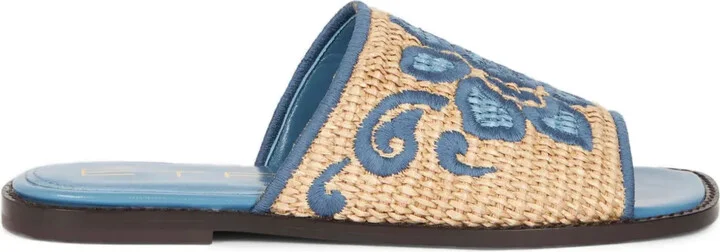 Embroidered Raffia Slides