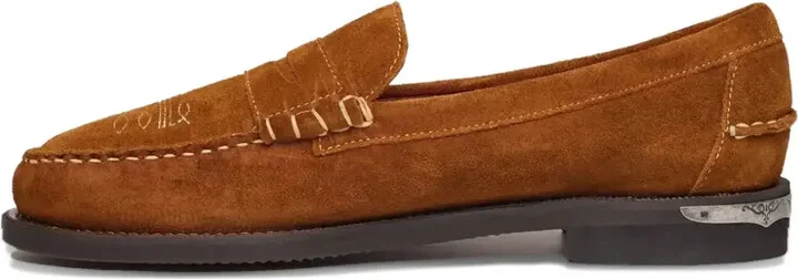 Embroidered Suede Loafers