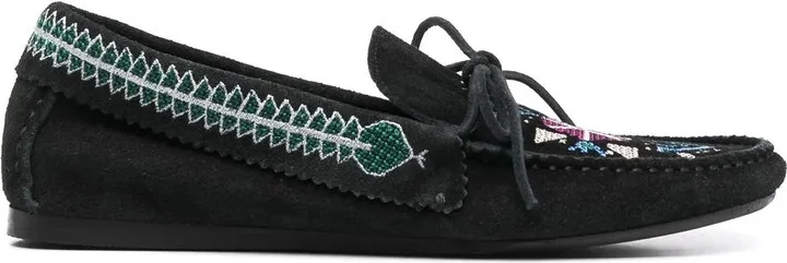 Embroidered Suede Loafers
