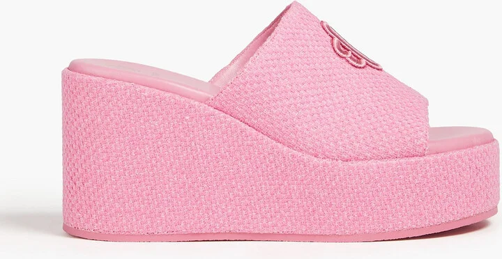 Embroidered tweed platform mules