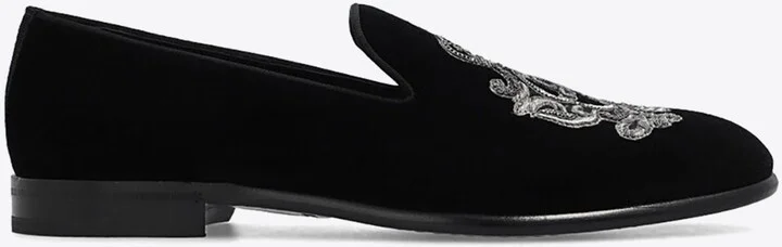 Embroidered Velvet Loafers