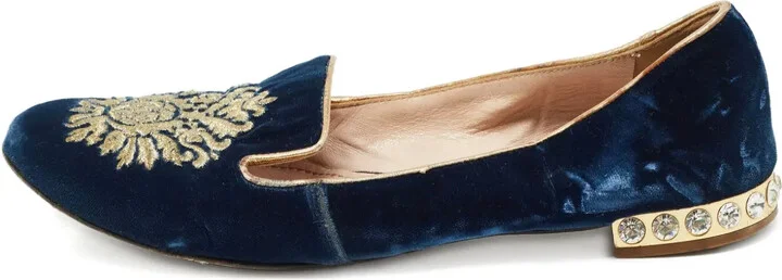 Embroidered Velvet Loafers