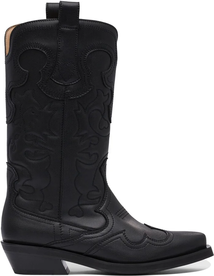 Embroidered Western Boots Black