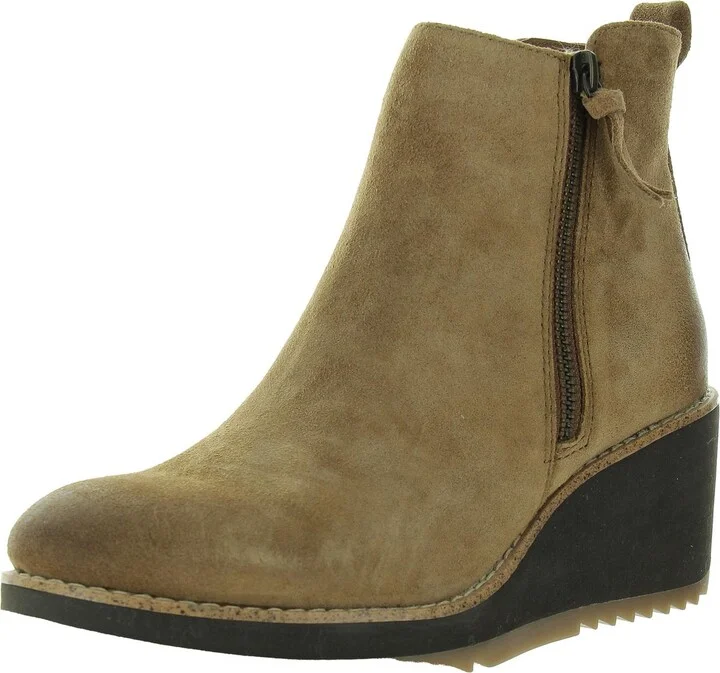 Emeline Womens Zipper Suede Wedge Boots